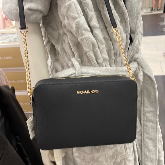 Michael Kors Jet Set Item Large East West Zip Crossbody Leather Black - Picture 3 of 17